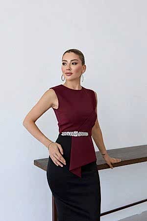 TAŞ DETAY BLUZ ABIYE ELBISE 190271
