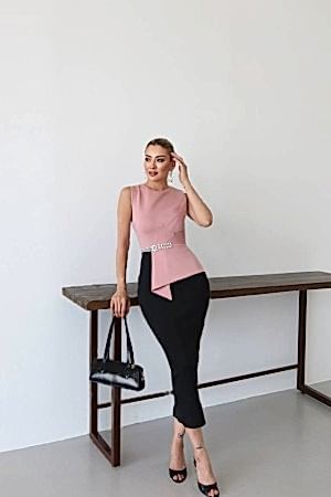 TAŞ DETAY BLUZ ABIYE ELBISE 190275